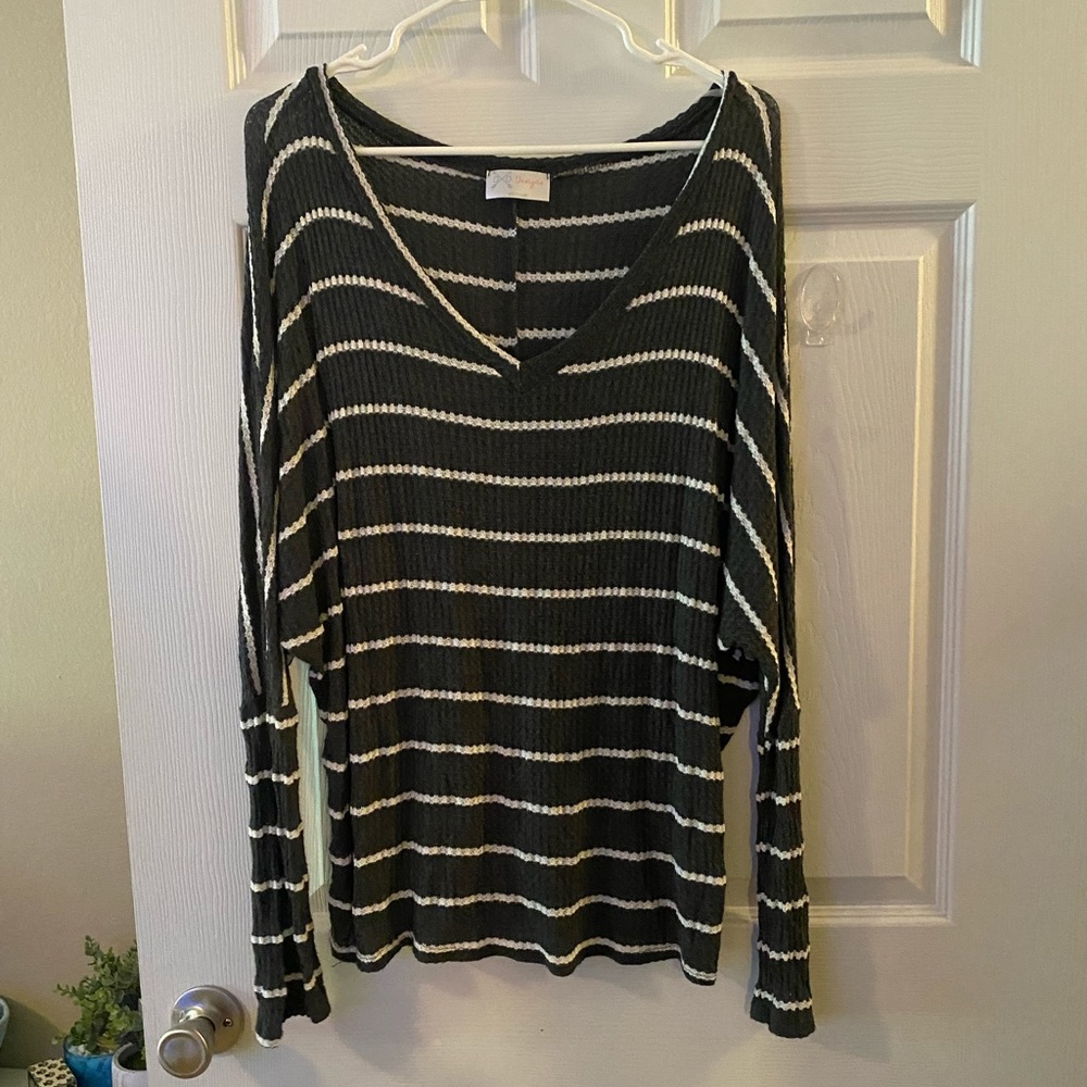 Gray & White Striped Top